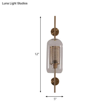 DecorBites™ DecorBites™ Cylindrical Wall Sconce: Silver/Gold Industrial Light Fixture, 1-Light, Smoke Glass, 5"/6" Wide