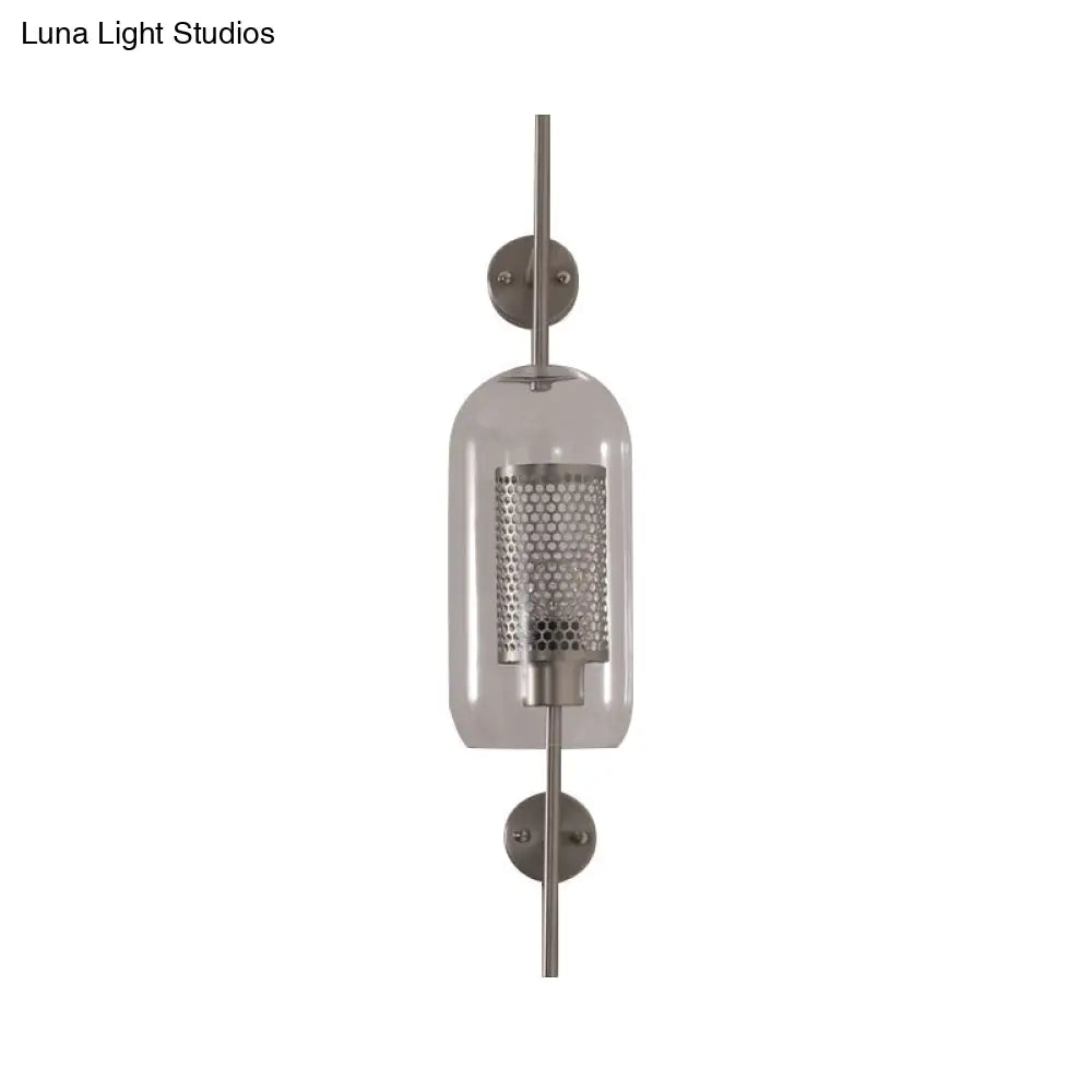 DecorBites™ DecorBites™ Cylindrical Wall Sconce: Silver/Gold Industrial Light Fixture, 1-Light, Smoke Glass, 5"/6" Wide