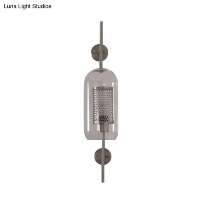 DecorBites™ DecorBites™ Cylindrical Wall Sconce: Silver/Gold Industrial Light Fixture, 1-Light, Smoke Glass, 5"/6" Wide