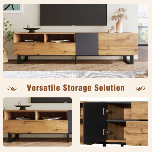 Mueble de TV Moderno para Televisor de 80'' con Doble Espacio de Almacenamiento, Mesa de Consola de Medios, Centro de Entretenimiento con Puerta Abatible para Sala de Estar