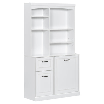 Bathroom Storage Cabinet With Tilt-Out Hamper, 70.9'' Tall Free Standing Organizer With Drawers & Adjustable Shelves, MDF Linen Tower With Steel Handles, White Finish