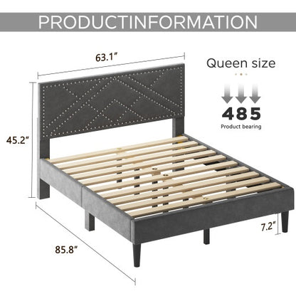 Queen Bed Frame, Linen Storage Headboard, Strong And Stable, No Noise,Under Bed Storage, No Box Spring,Weight 485lbs