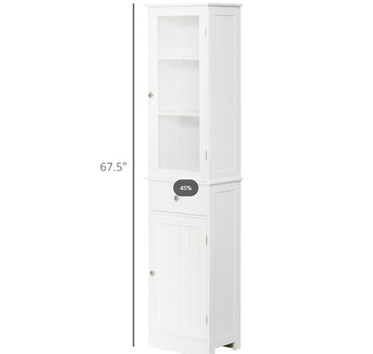 Kleankin Slim Bathroom Storage Cabinet Tall Narrow Linen Tower With Acrylic Door Drawer And Shelves White