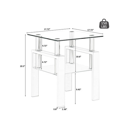 1-Piece Modern Tempered Glass Tea Table Coffee Table End Table, Square Table For Living Room, Transparent White
