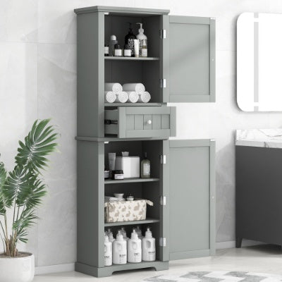 Hohes Badezimmerschrank, Freistehender Stauraumschrank mit Schublade und einstellbarem Regal, MDF-Platte mit lackierter Oberfläche