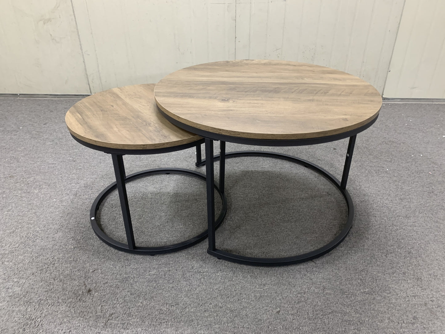 Nesting Coffee Table Set Of 2, 27.6inch Round Coffee Table Industrial Wood Finish With Sturdy Metal