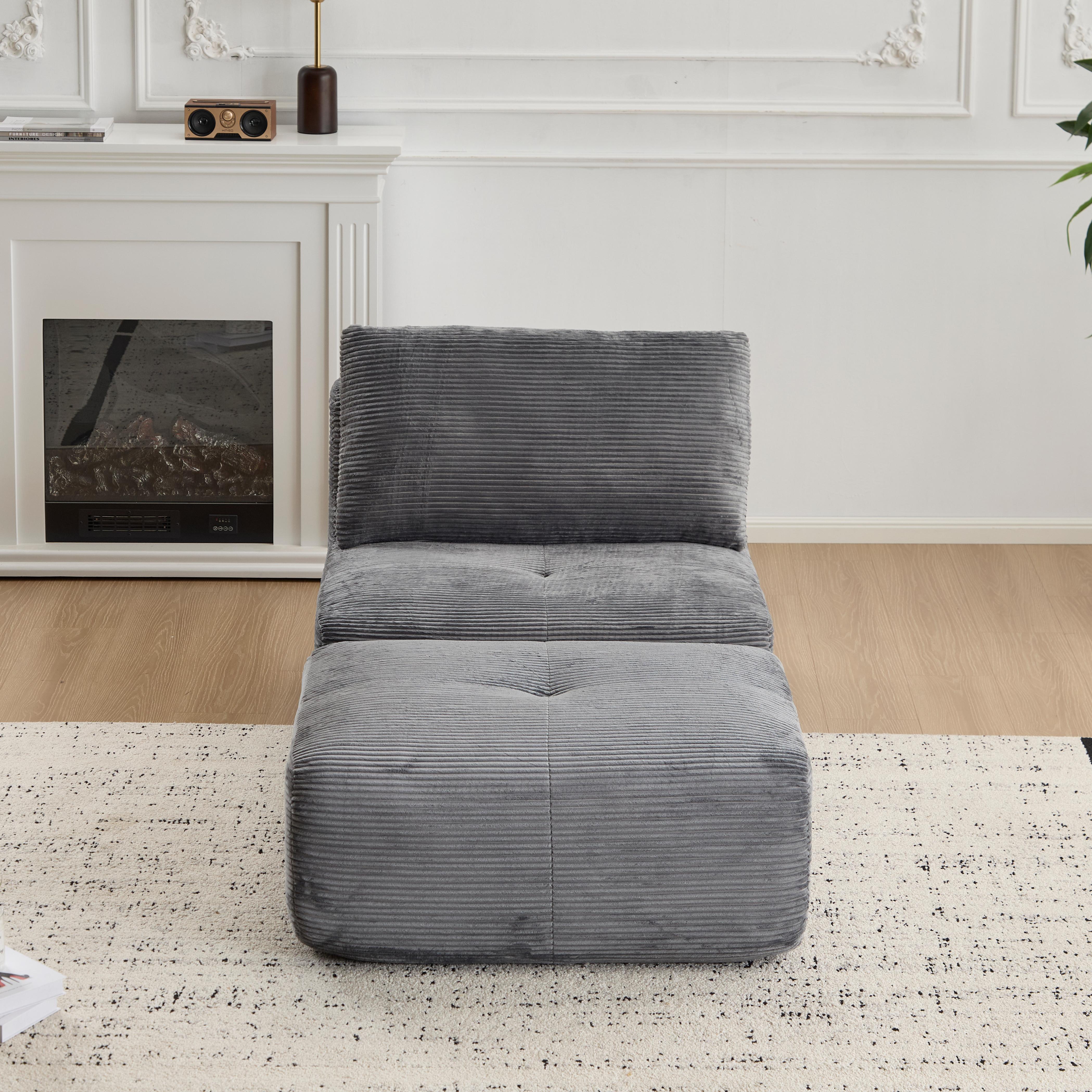 Sofá Comprimido de Espuma de Memoria Moderna, Chaise Longue Individual para Sala de Estar, Sofá Seccional Modular en Forma de Nube Apto para Mascotas, Tela de Corduroy, Otomana Móvil, Sin Ensamblaje Requerido, Gris