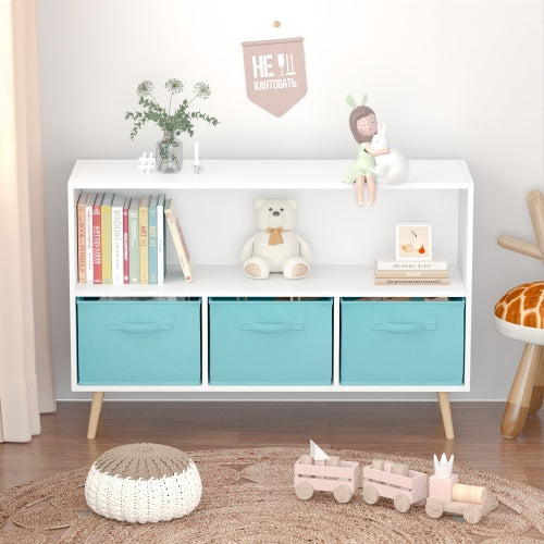 Fiberboard Children's Bookshelf With Foldable Fabric Drawers