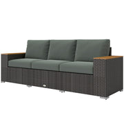 Sofá de Patio Exterior para 3 Personas con Cojines, Sofá de Mimbre de Ratán PE con Reposabrazos Anchos, Sofá de Mimbre Exterior, Gris Oscuro