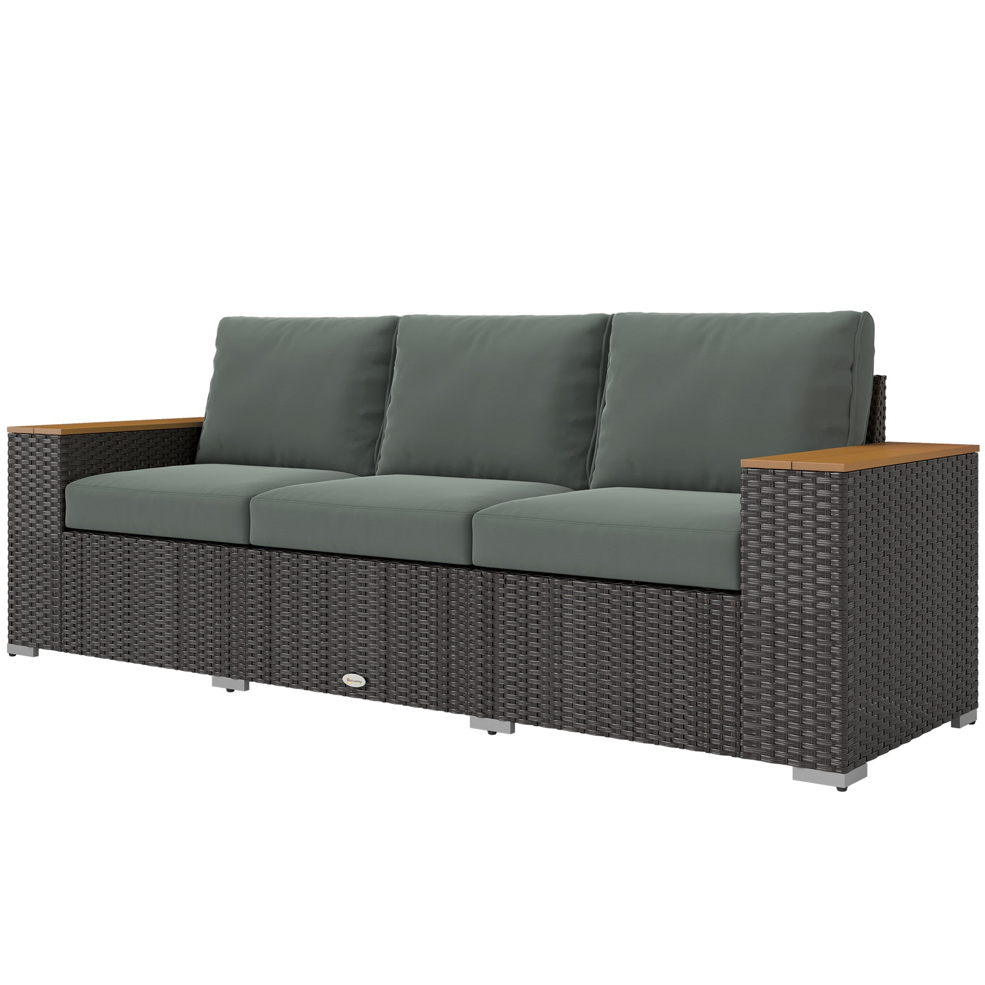 Sofá de Patio Exterior para 3 Personas con Cojines, Sofá de Mimbre de Ratán PE con Reposabrazos Anchos, Sofá de Mimbre Exterior, Gris Oscuro