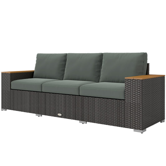 3-Seat Outdoor Patio Sofa With Cushions, PE Rattan Wicker Sofa With Wide Armrests, Outdoor Wicker Couch, Dark Gray