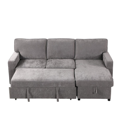 Upholstery Sleeper GREY Sectional Sofa With Storage Space, USB Port, 2 Cup Holders On Back Cushions