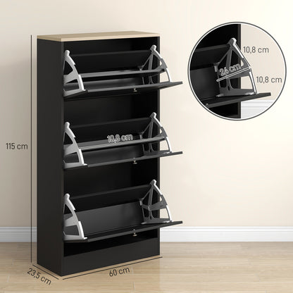 Modern Shoe Storage Cabinet with 3 Flip Drawers and Adjustable Shelves for 12-18 Pairs of Shoes