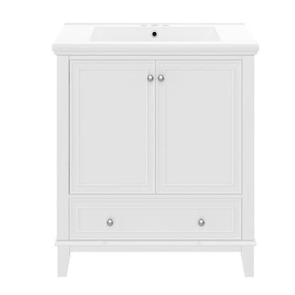 30 Bathroom Vanity With Sink Combo, Multi-functional Bathroom Cabinet With Doors And Drawer, Solid Frame And MDF Board, White