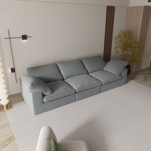Sofá tapizado en tela chenille F-Concept, sofá de 3 plazas oversized comfy cloud, cojín doble mullido para sala de estar, gris