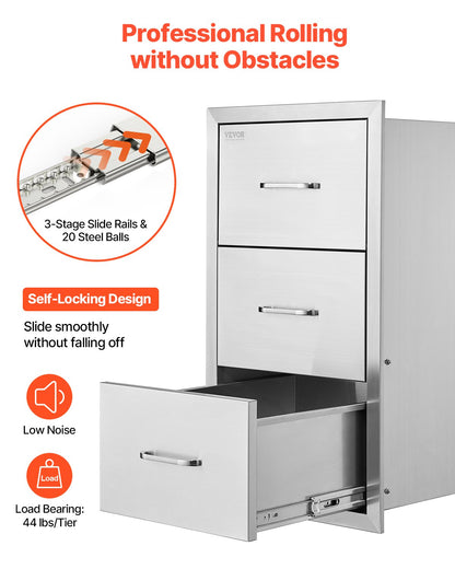 Outdoor Kitchen Drawers Triple BBQ Access Drawers Island 18.5x22.5x22.5 In