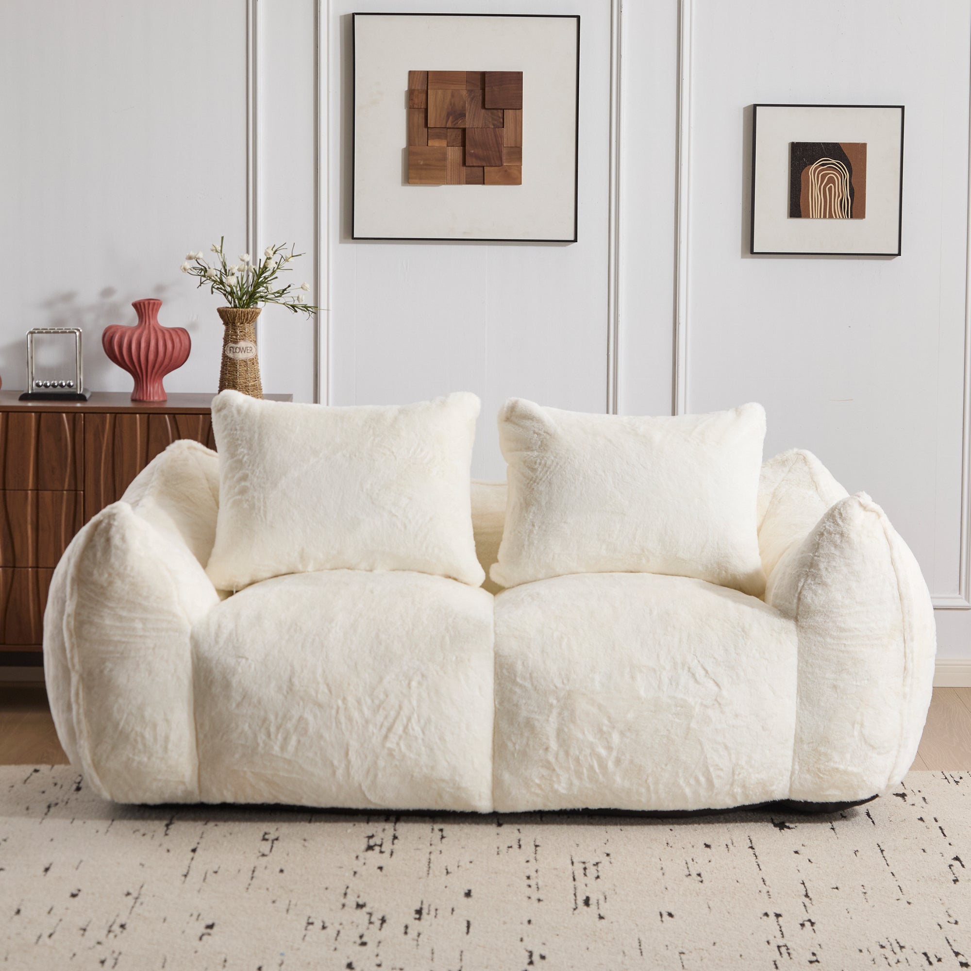 Sofá Gigante de Puf para Adultos, Sofá de Puf Loveseat Ultra Suave y Esponjoso, Silla de Reposo Oversized para Interiores en Sala de Estar o Dormitorio, No Requiere Ensamblaje, Silla Cómoda para Lectura con Almohadas, Blanco