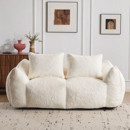 Giant Bean Bag Couch For Adults, Ultra Soft Fluffy Loveseat Bean Bag Sofa, Oversized Chase Lounge Chair Indoor For Living Room Bedroom, No Assembly Required Cozy Reading Chair With Pillows, White