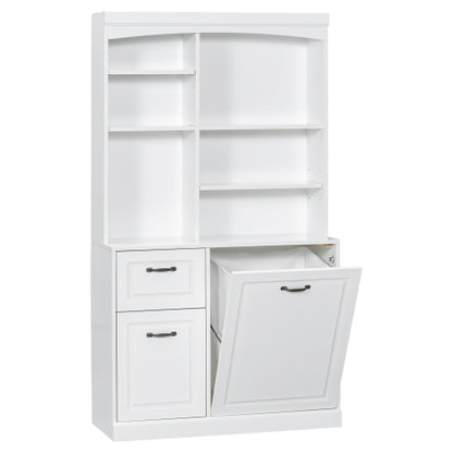 Bathroom Storage Cabinet With Tilt-Out Hamper, 70.9'' Tall Free Standing Organizer With Drawers & Adjustable Shelves, MDF Linen Tower With Steel Handles, White Finish