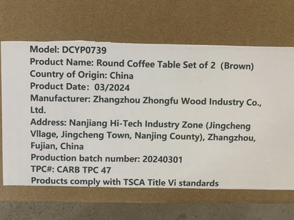 Nesting Coffee Table Set Of 2, 27.6inch Round Coffee Table Industrial Wood Finish With Sturdy Metal