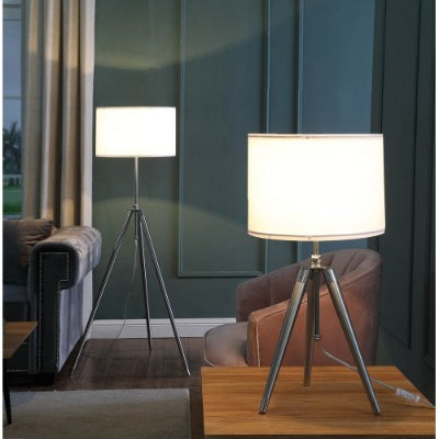 64 - 47 In Mid-Century Adjustable Tripod Chrome Silver Metal Floor Lamp