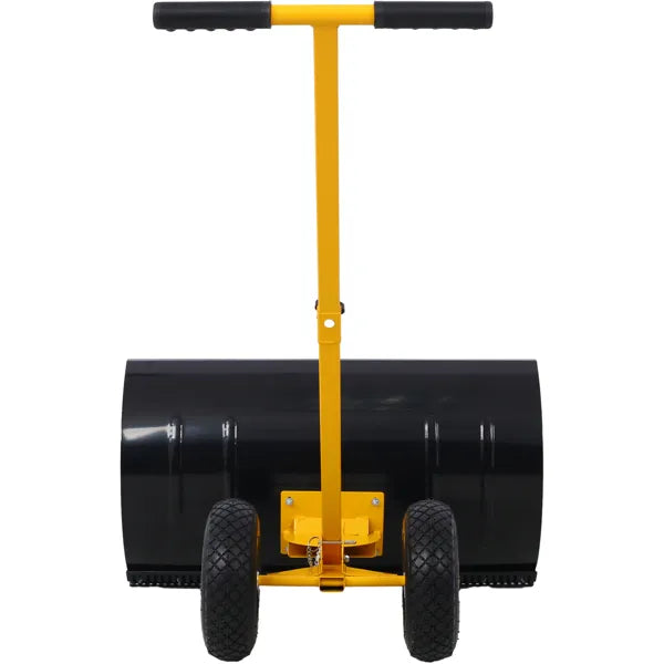 Pala de nieve con ruedas, Empujador de nieve, Mango ajustable con ángulo acolchado Herramienta para remoción de nieve, Cuchilla de 29", Ruedas de 10", Color amarillo