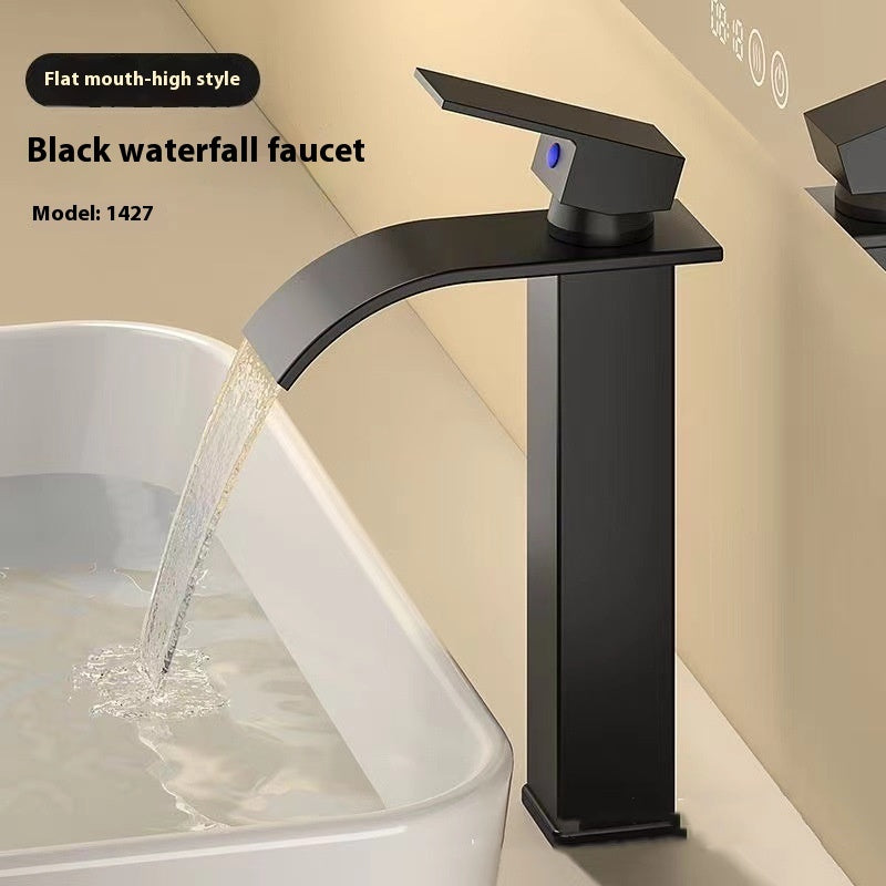 Black Waterfall Basin Faucet With LED Light