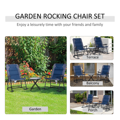 3 Piece Blue Rocking Bistro Set  Patio Chairs   Glass Coffee Table