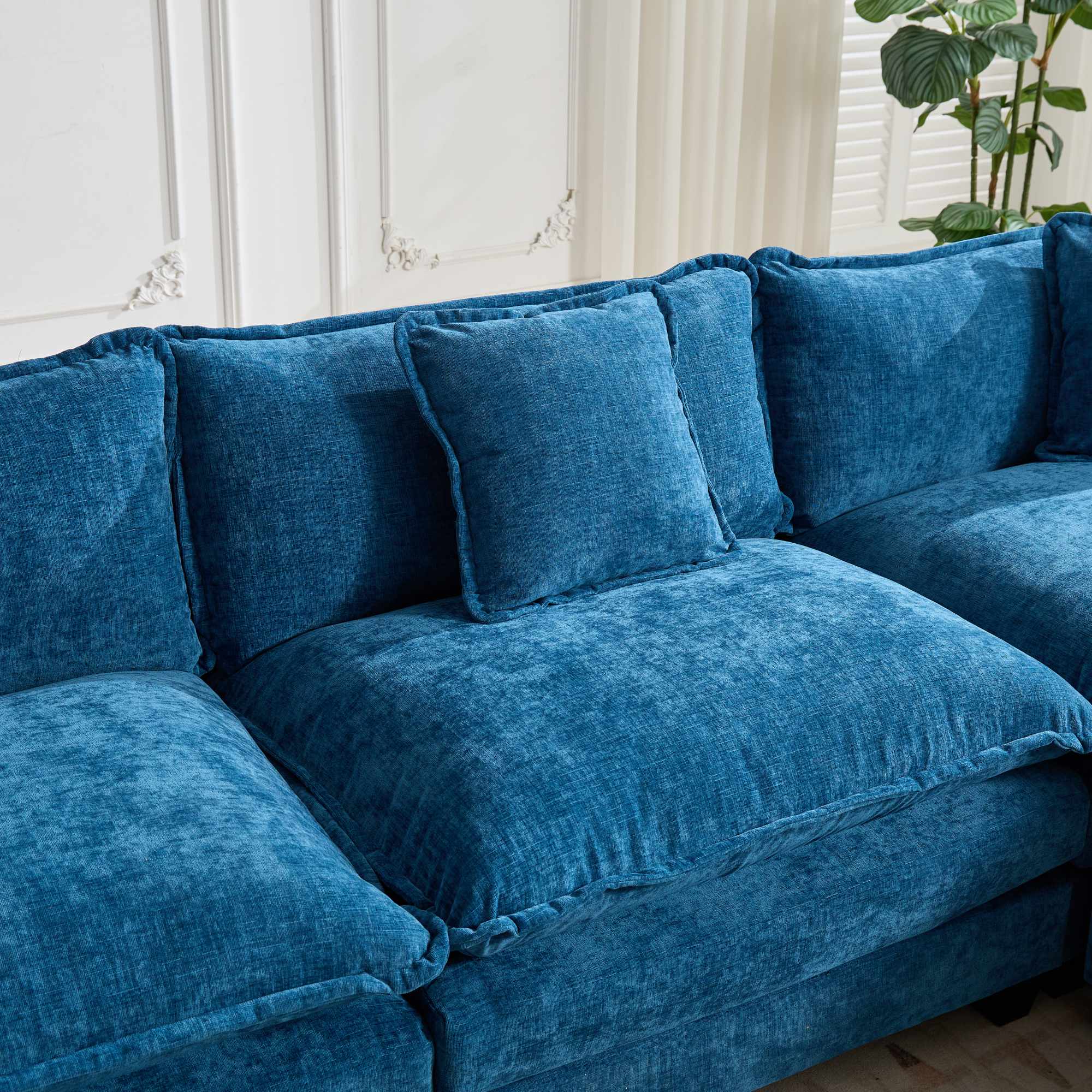 Sofá Nube de Dos Asientos El Cojín en el Reposabrazos No Incluido, Sofá Seccional Moderno, para Apartamento, Cojín de Asiento Tapizado en Doble Capa Cómodo, Tejido de Chenilla Transpirable, Azul