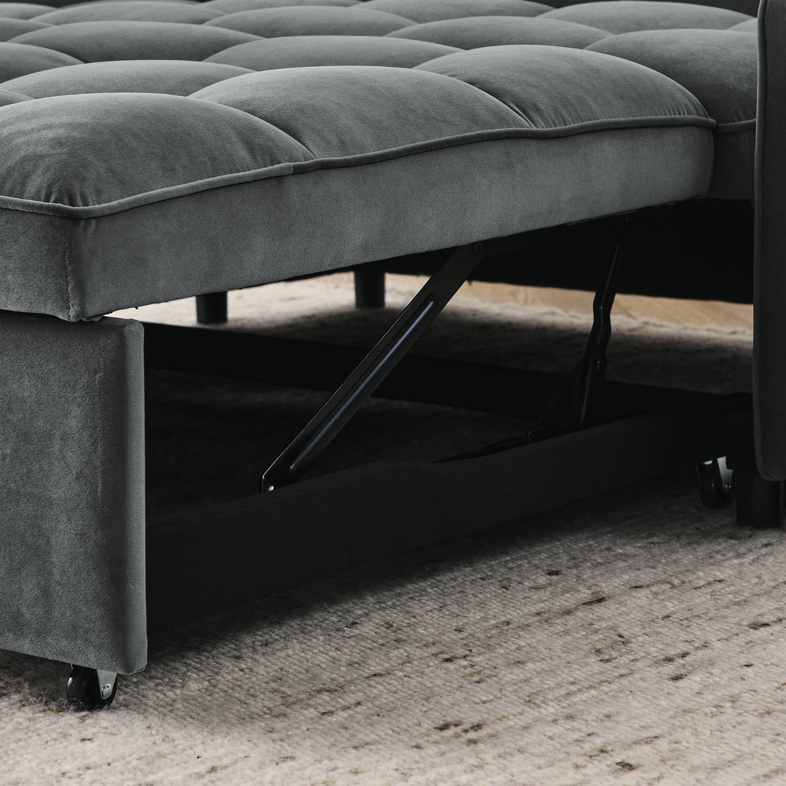 Grey Velvet Sofa Bed Pull-Out Adjustable Back