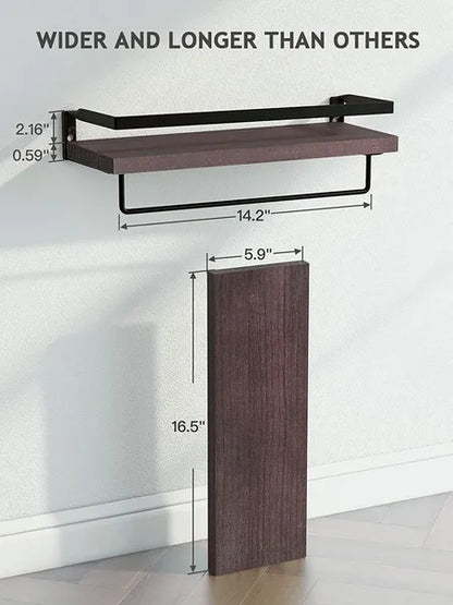 Floating Bathroom Shelf With Towel Rail; Bathroom/living/kitchen/bedroom Wall Shelf Set Of 2; Light Brown; Dark Brown; Black.