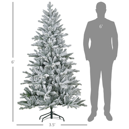 HOMCOM 6ft Snow Flocked Artificial Christmas Tree With 994 Tips, Foldable Metal Stand, Easy Assembly, Hinged Xmas Tree For Home, Office, Holiday, Green
