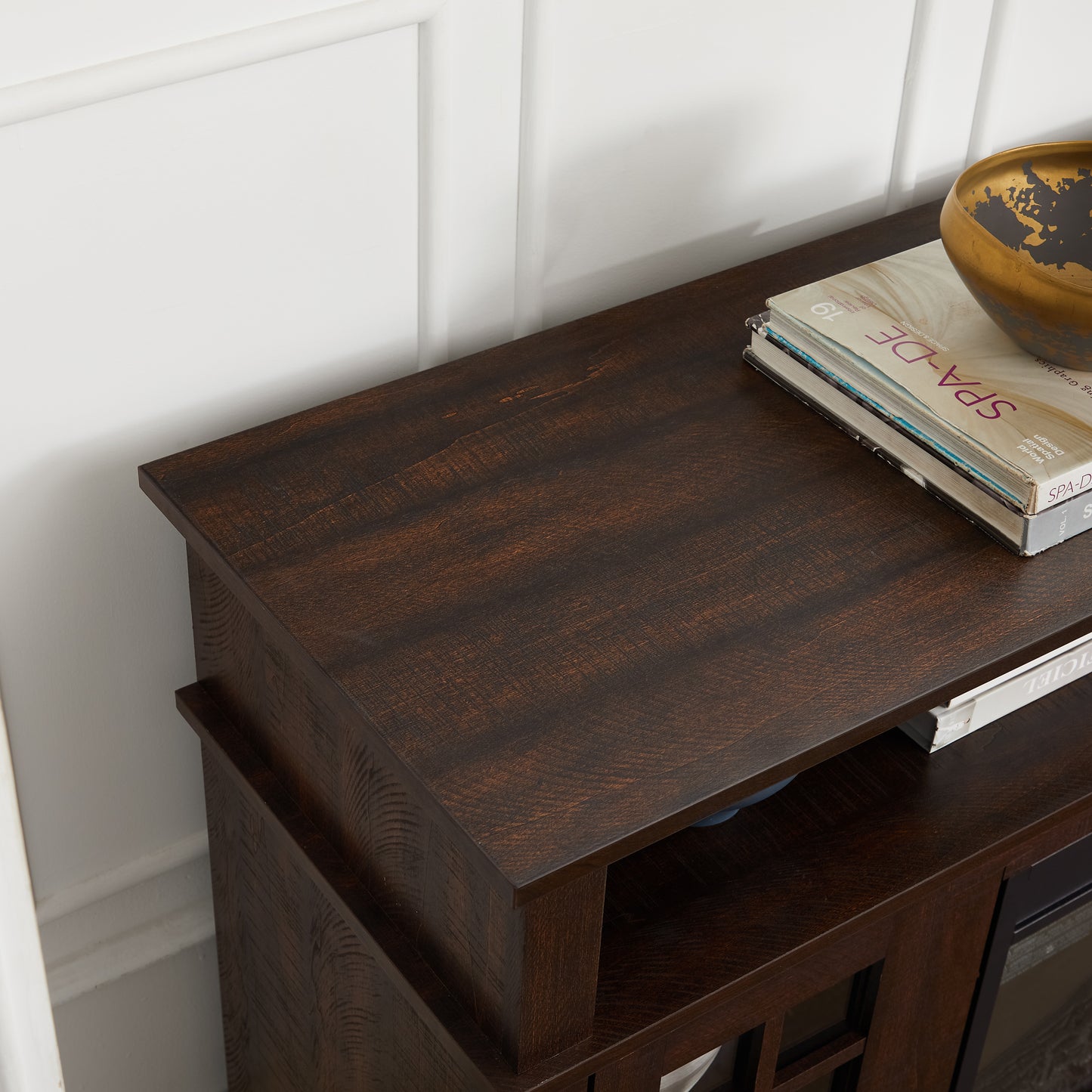 Classic TV Media Stand Modern Entertainment Console For TV Up To 65 With Open And Closed Storage Space, Espresso, 58.25Wx15.75Dx32H