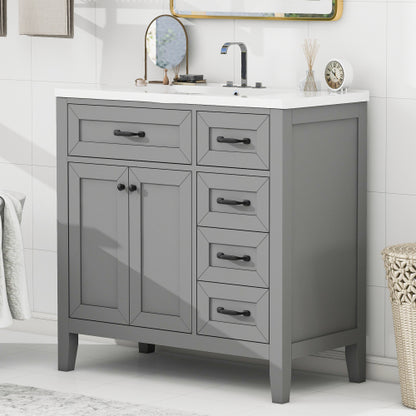 36  Bathroom Vanity With Sink Combo, Gray Bathroom Cabinet With Drawers, Solid Frame And MDF Board