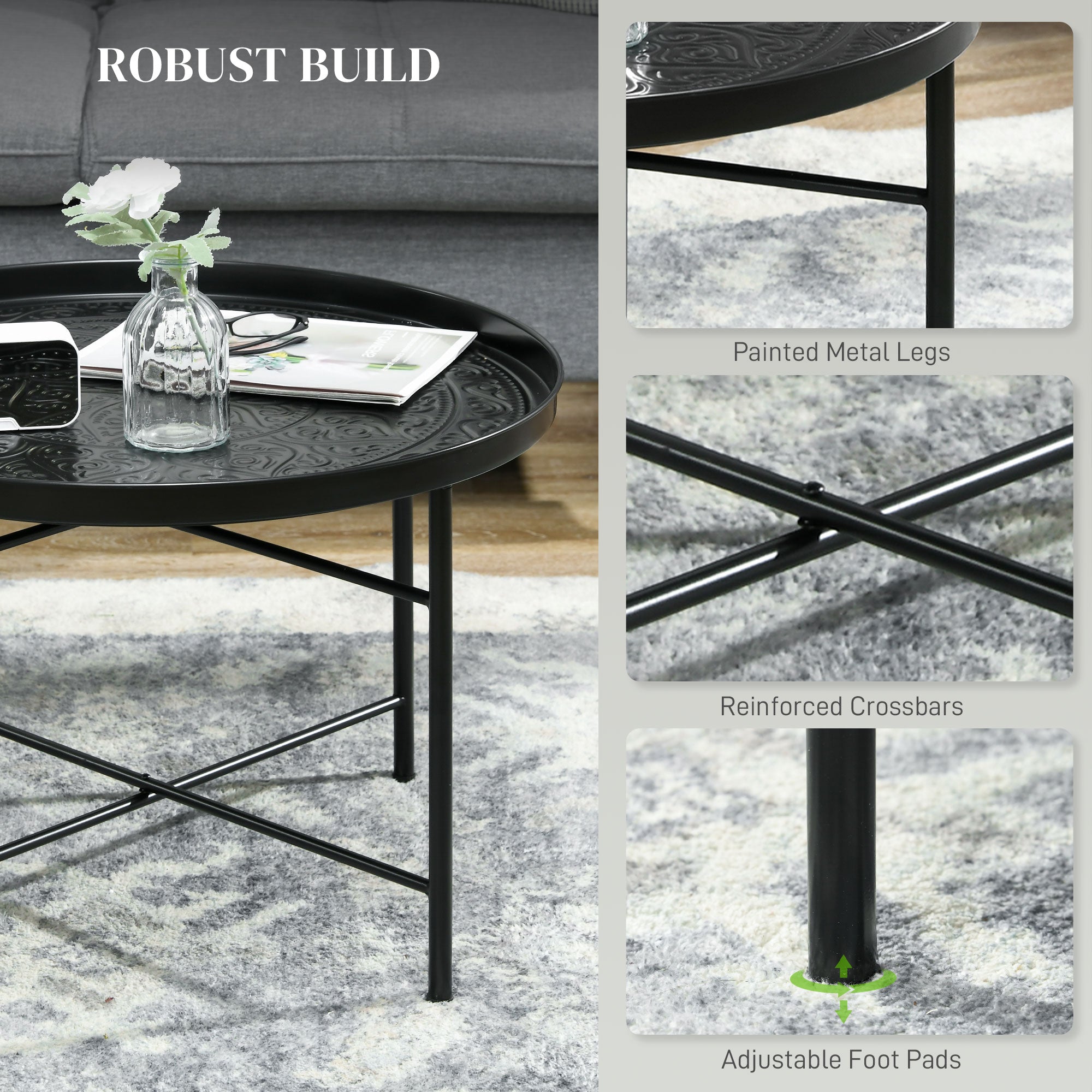 Black Hammered Tray Table