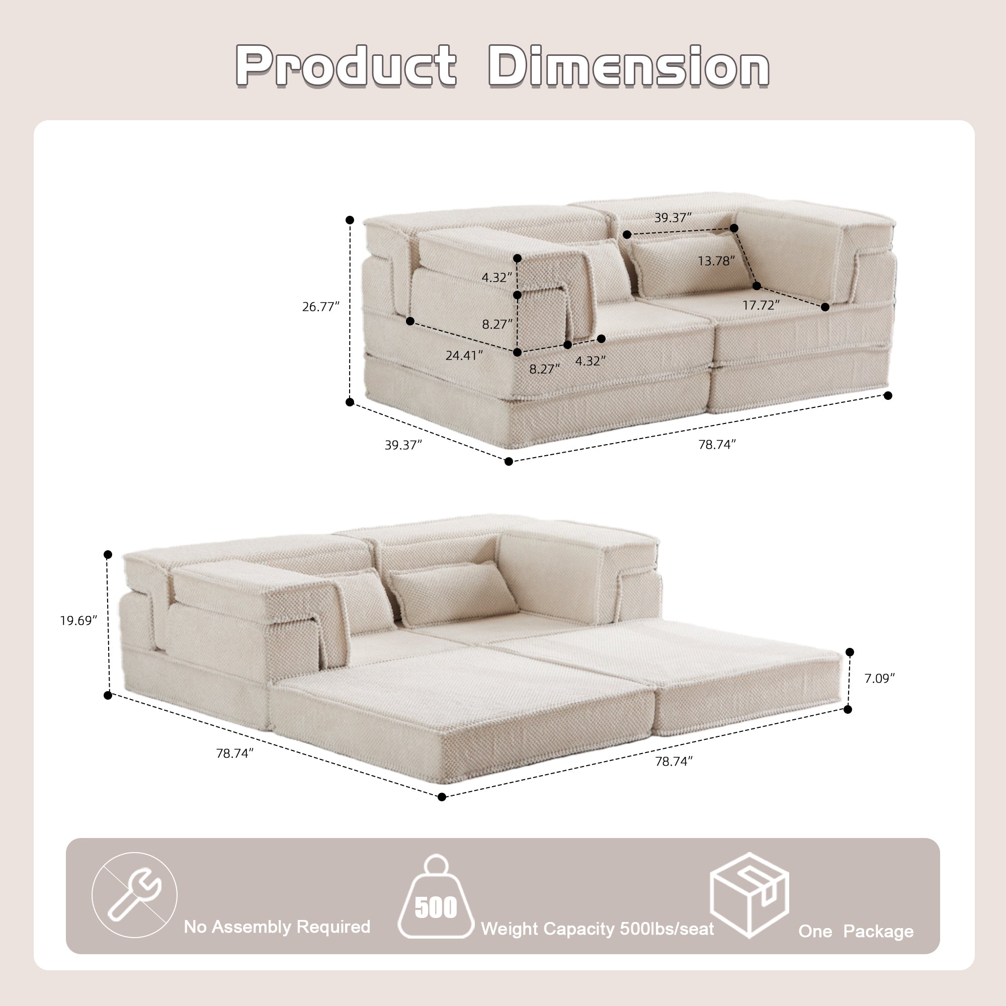 White Modular Loveseat