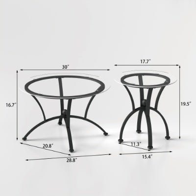 Juego de Mesas de Café de 3 Piezas con Superficie de Vidrio Templado, Mesa de Café Decorativa Redonda de Extremo Lateral con Construcción Robusta para Sala de Estar en Negro Rústico