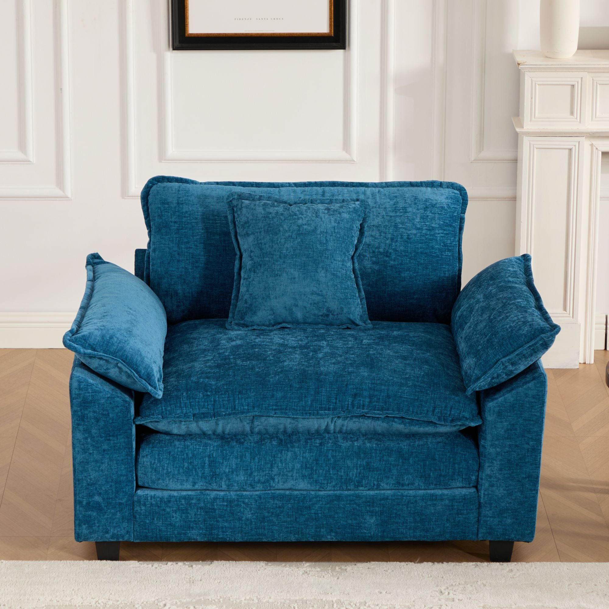Sofá Nube Asiento Individual Ottoman No Incluido, Sofá Seccional Moderno, Para Sala de Estar, Dormitorio y Apartamento, Cojín de Asiento Tapizado en Doble Capa Cómodo, Tela Chenille Transpirable, Azul, SW5041BL