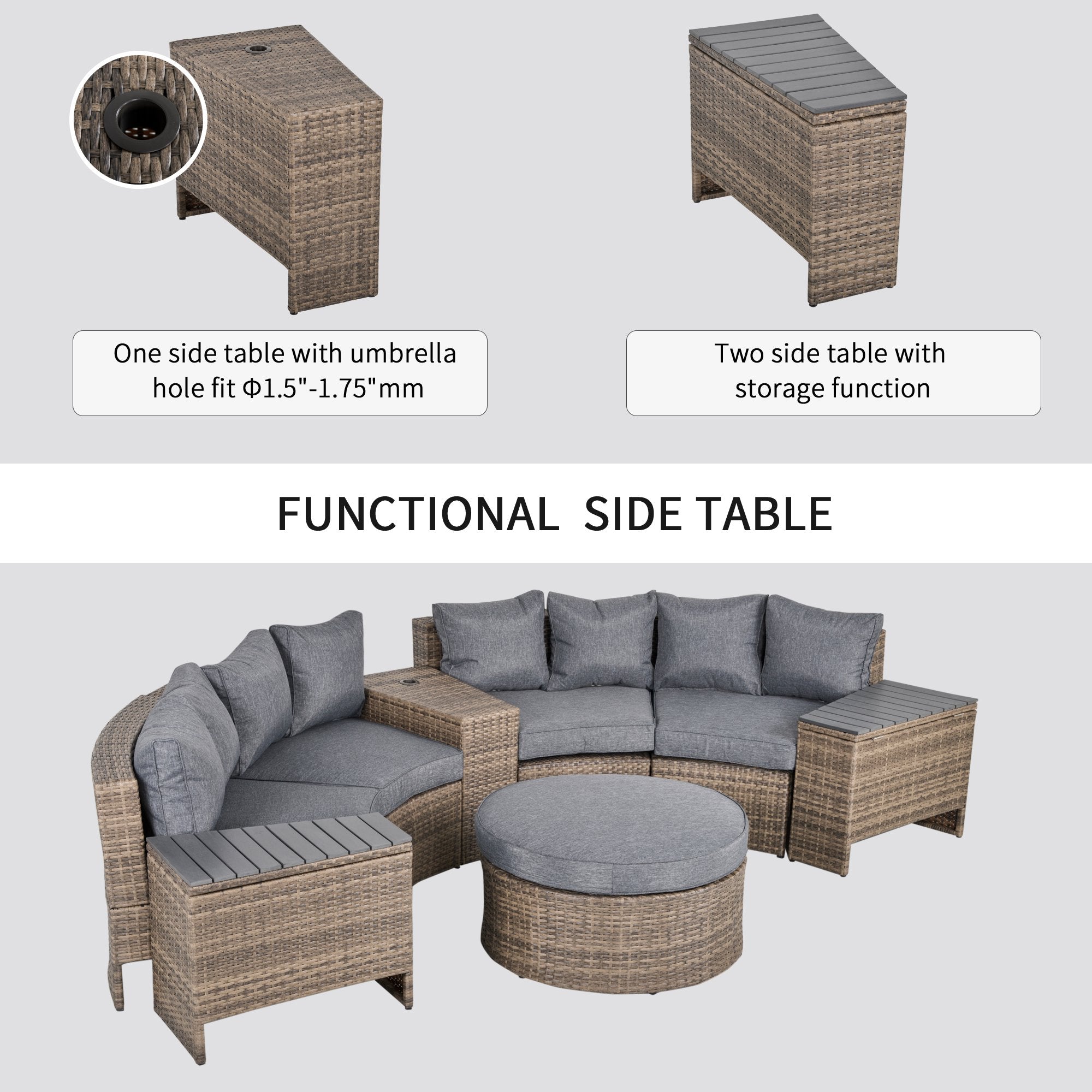 Gray Modular Outdoor Sofa Weather-Resistant Fabric