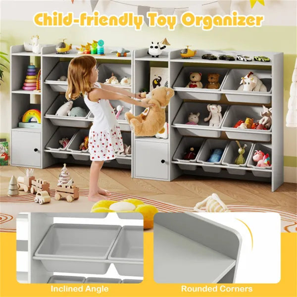 Kids Toy Organizer (Grey) - 44"x12"x39.5", 8 Storage Boxes, Open Shelves+Cabinet.