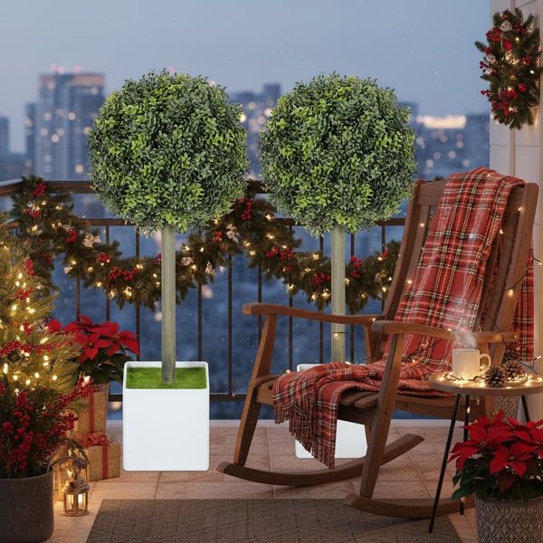 Conjunto de 2 Piezas Árbol Artificial Plantas Falsas Bolas de Topiaria de Boj Natural con 114 Hojas de PE Árbol Decoración para Interiores y Exteriores de Vacaciones Sala de Estar Hogar Oficina Envío FBA