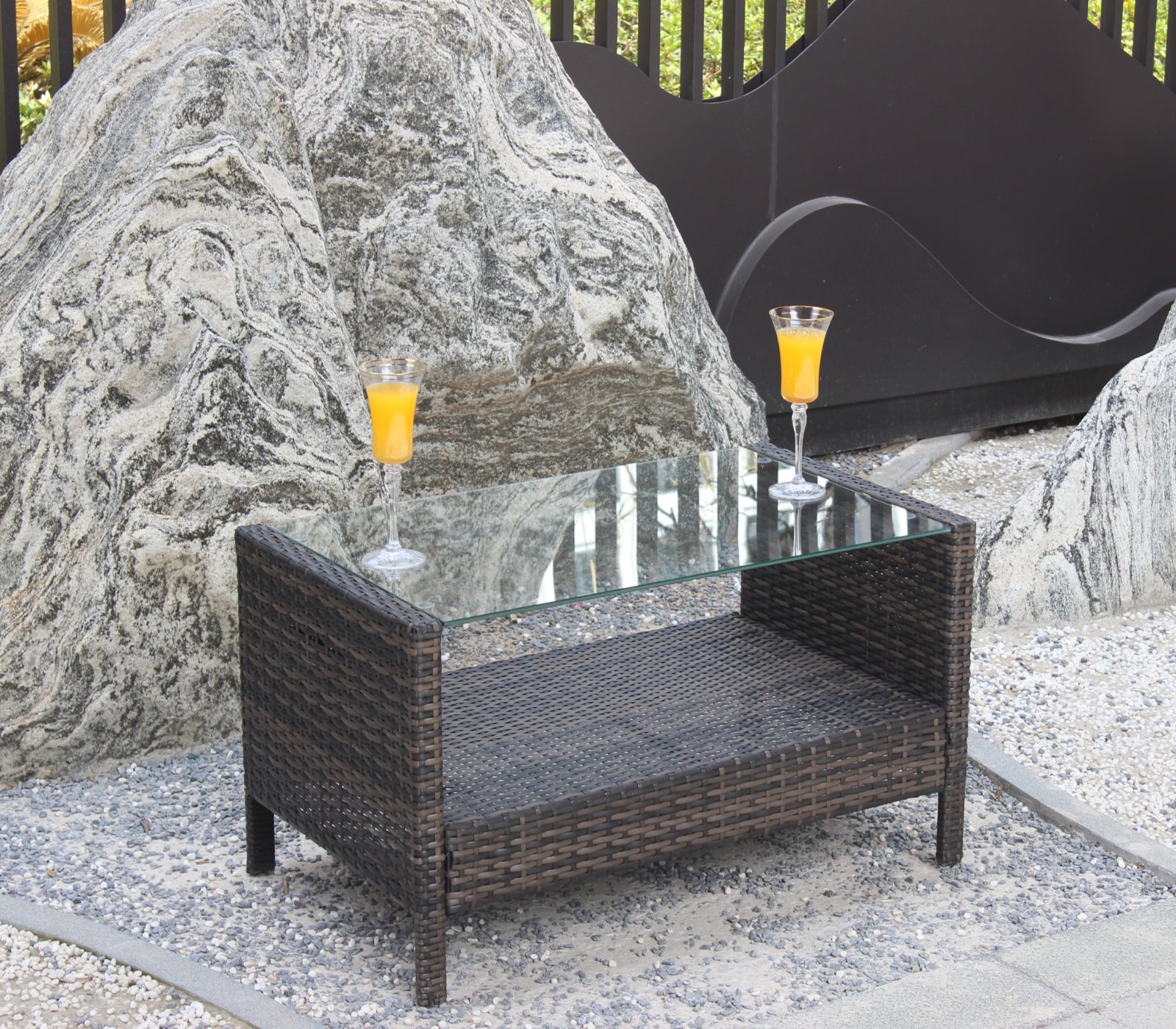 Muebles de Patio Exterior Mesa de Café con Vidrio Templado Transparente