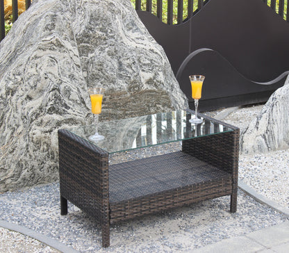 Outdoor Patio Furniture Coffee Table With Clear Tempered Glass