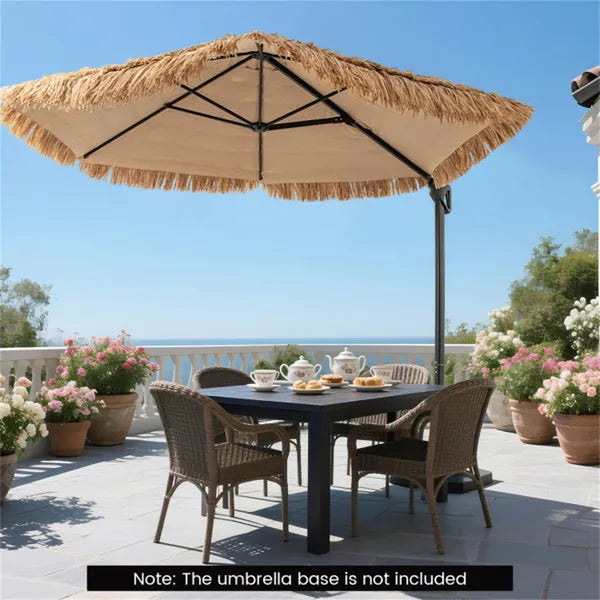 9,5 ft tropischer Outdoor-Sonnenschirm (Natur+Schwarz) - 2-stufig belüftet, Sonnenschutz, Dekoration für Garten/Begehung am Pool