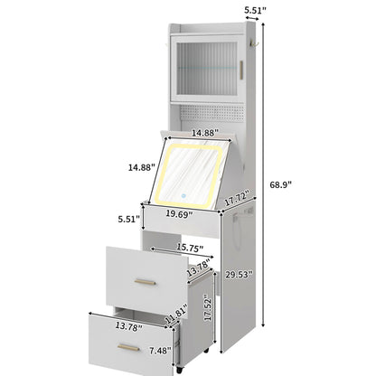 White Hemp Faced Particleboard With Triamine 2 Pull 1 Door 1 Flip LED 3 Tone Light Touch Mirror Dressing Table Set