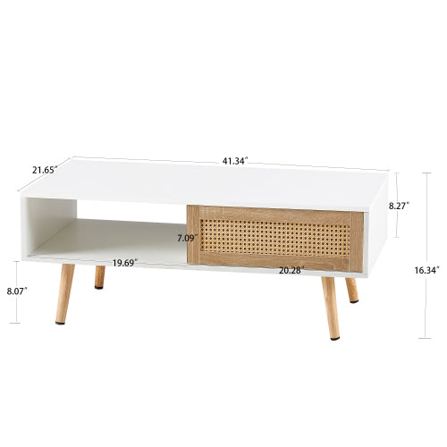 Natural Rattan Coffee Table White Lightweight