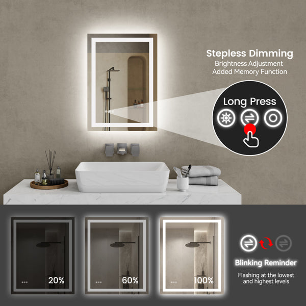 20 Inch X 28 Inch LED Bathroom Mirror