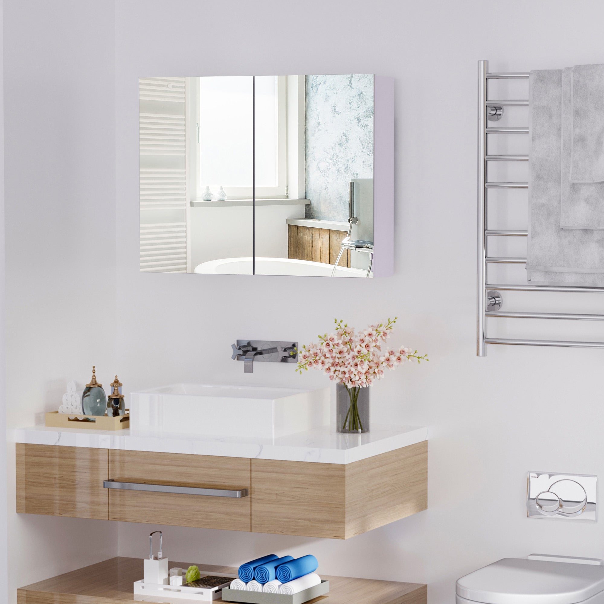 Espejo de Baño Montado en la Pared de Doble Puerta
