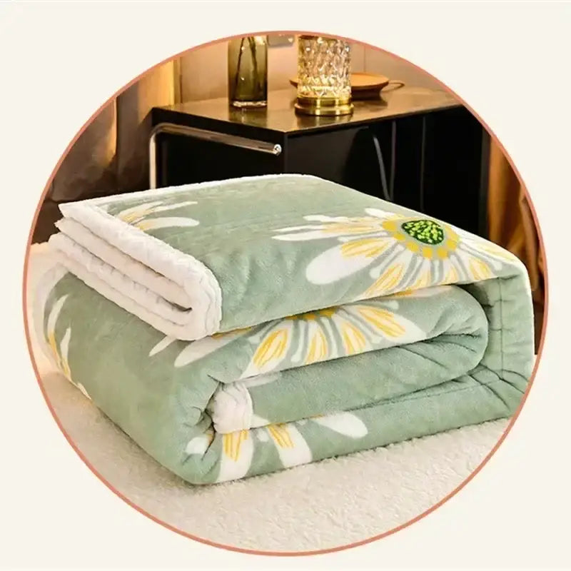 A mint green soft cozy milk velvet blanket with daisy embroidery for bedroom warmth by decorbites cozy milk