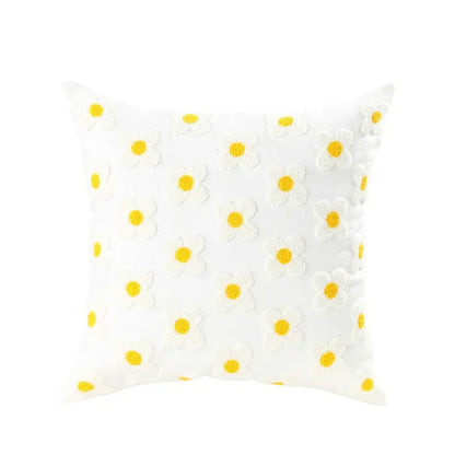 White cushion cover with daisy flora embroidered yellow centered petals for decorbites daisy flora living room decor